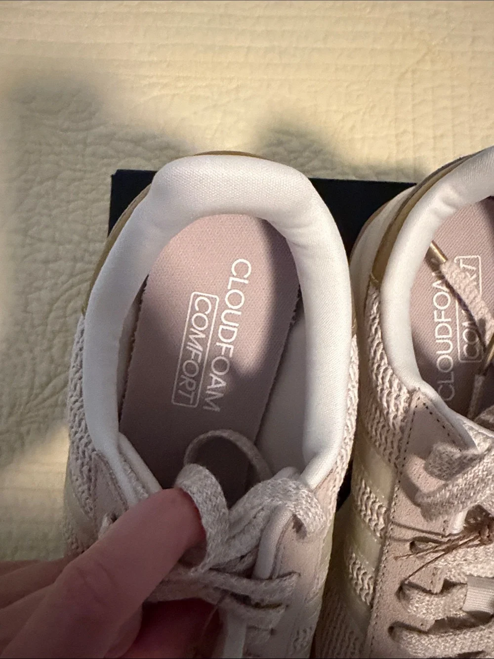 adidas Cloudfoam Retro Runner Sneakers in Light Beige with Gold Accents